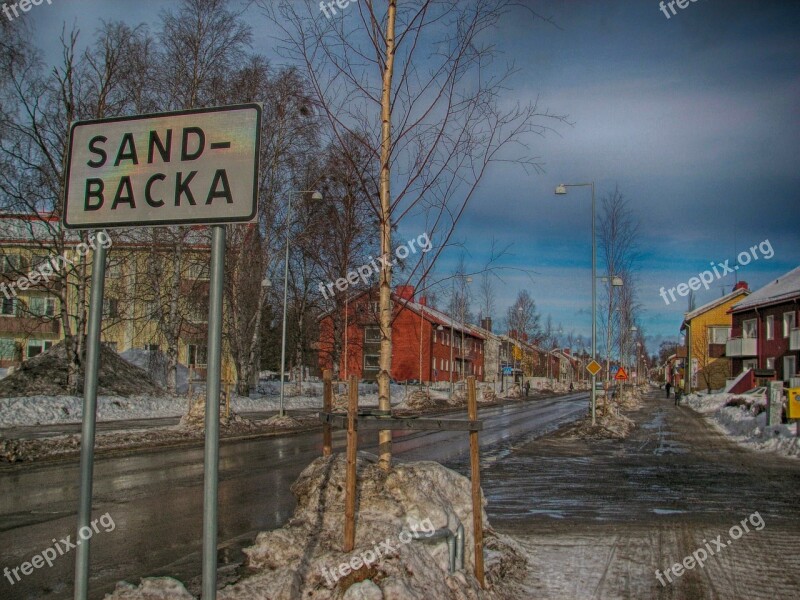 Sandbacka Sweden Town Buildings Sign