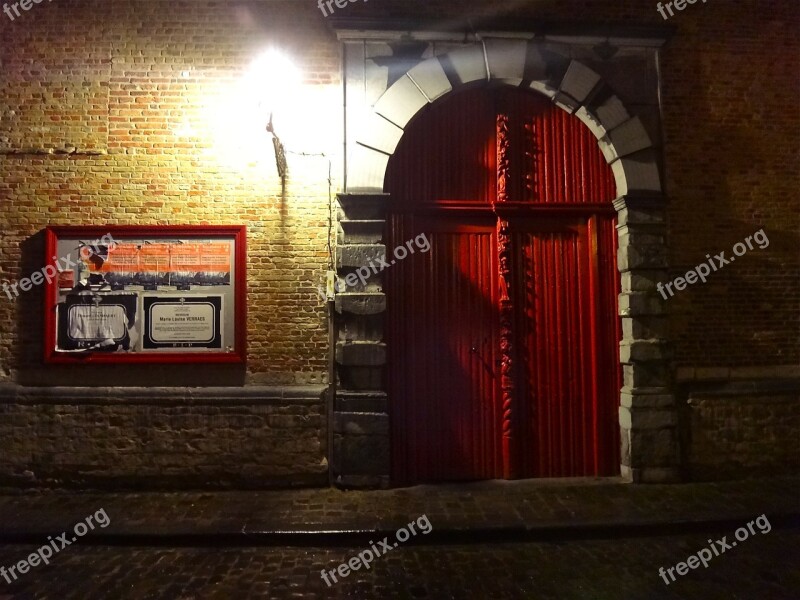 Night Light Illumination Red Gate Bruges