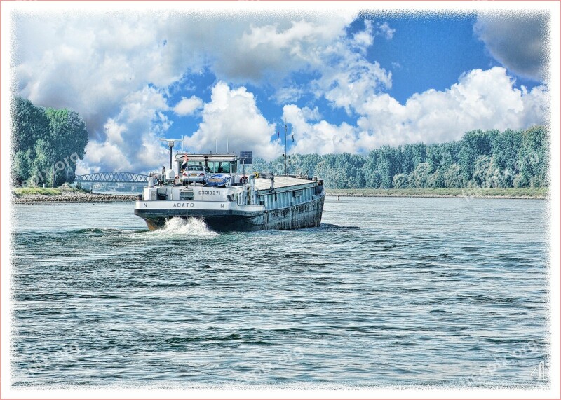 Rhine Ferry Art Paint Digital Art Landscape