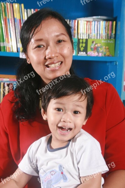 Mother Son Library Happy Kid