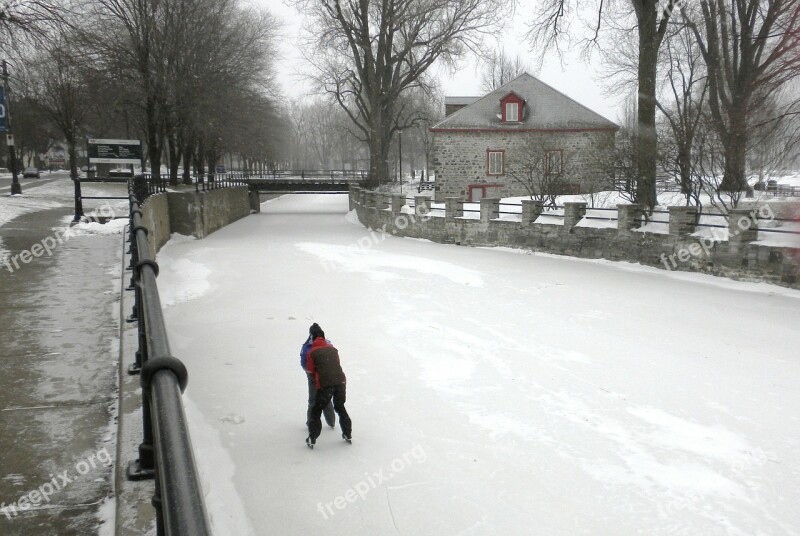 Lachine Canal Canada Couple Skating Frozen