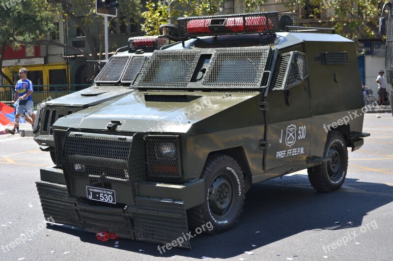 Police Armed Vehicle Protest Santiago Chile