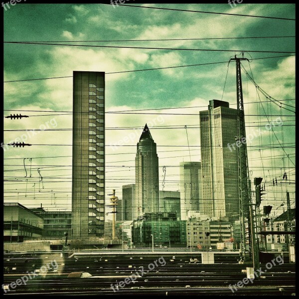 Frankfurt City Skyscrapers Skyline Clouds