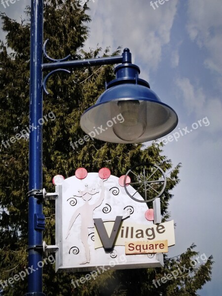 Street Lighting Fixture Blue Sign Whistler Village British Columbia