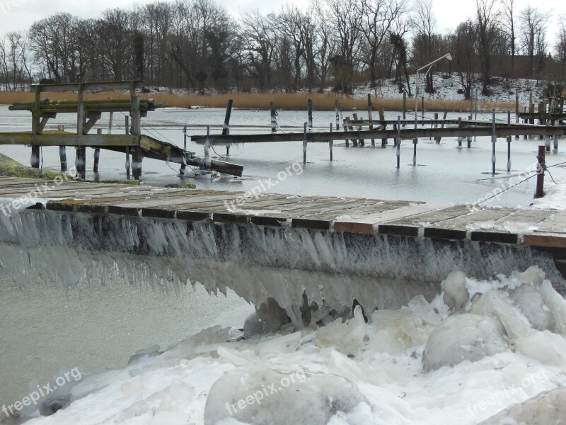 Winter Ice Landscape Iced Natural Harbor Icicles