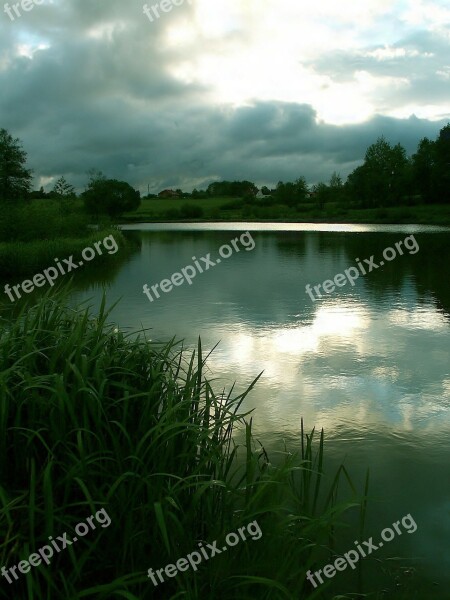 Pond Water Reflection Sky Evening