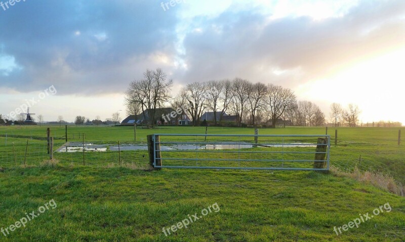 Netherlands Landscape Scenic Sky Clouds