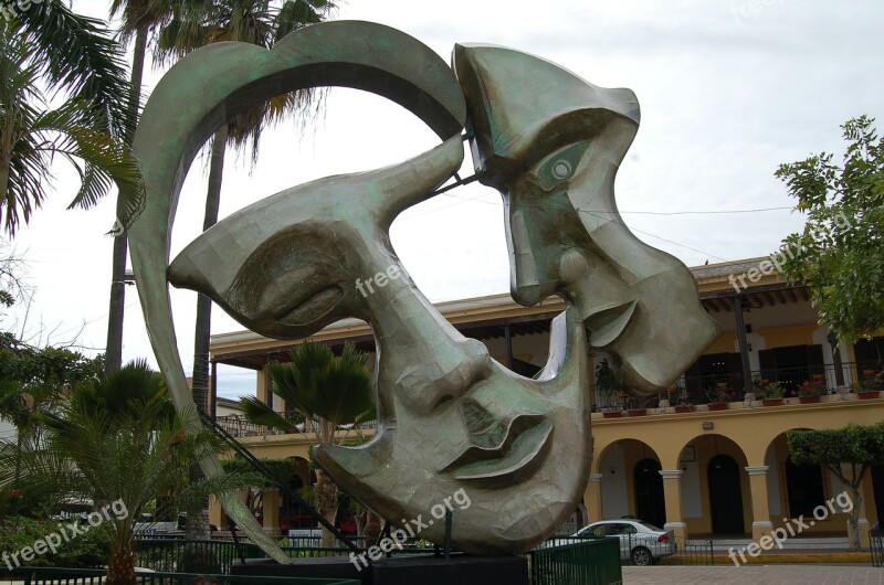 Two Face Statue Artwork Mexico Mazatlan