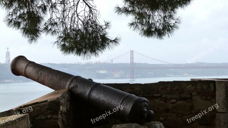 Gun View Lisbon Bridge Rio Tejo