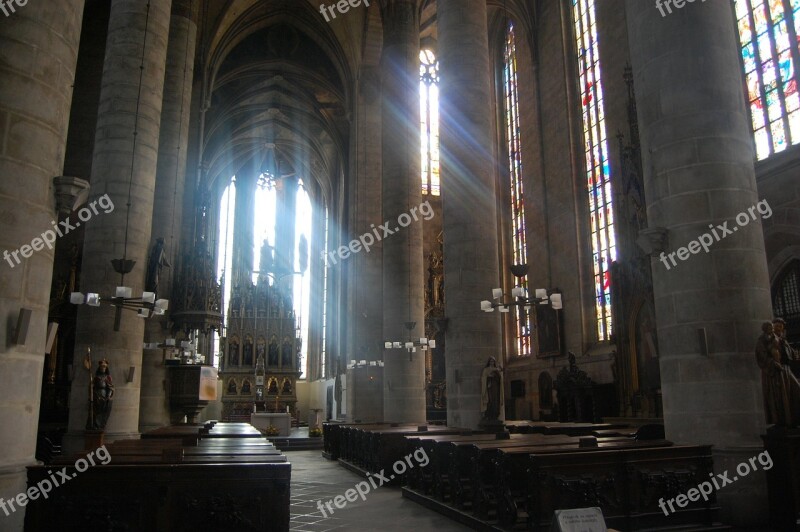 Church Inside Light Columns Stained Glass Window