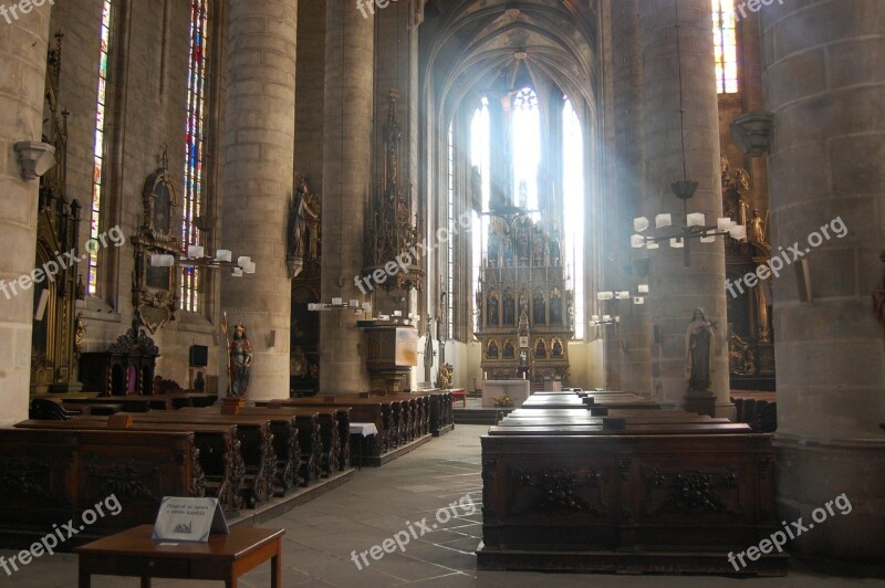 Church Inside Light Columns Stained Glass Window