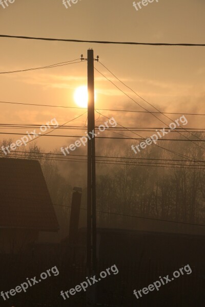 Sunset Smoke Chimney Power Lines