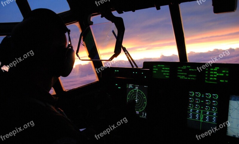 Sunset Sky Clouds Aircraft Cockpit