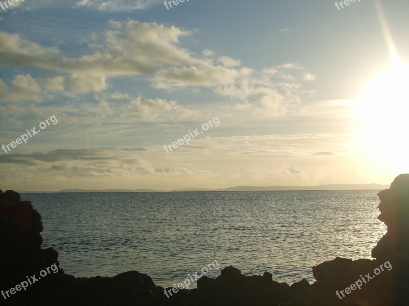 Mar Sol Clouds Horizon Water