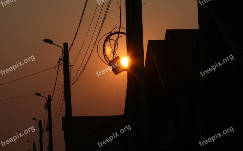 Sunset Orange Sky Silhouette Wire