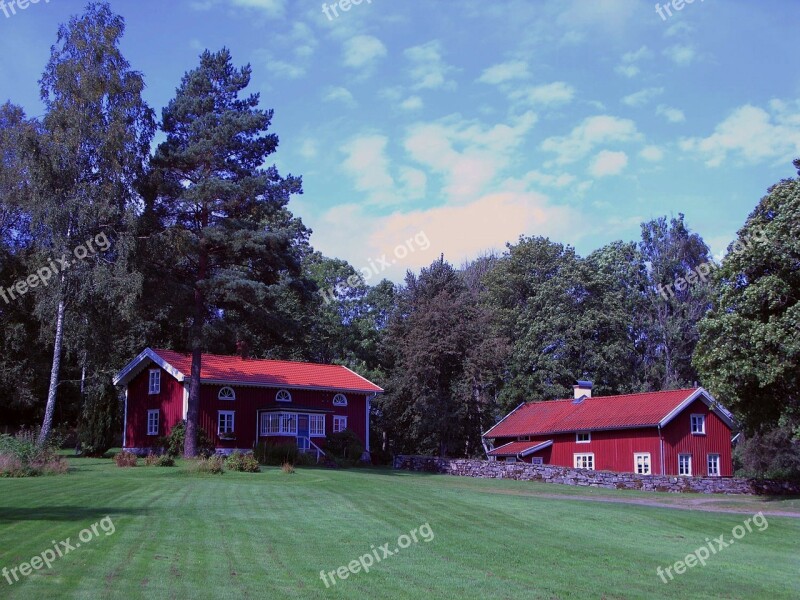 Sweden Landscape House Barn Sky