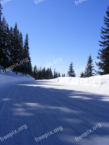 Cold Mountain Road Snow Snowy