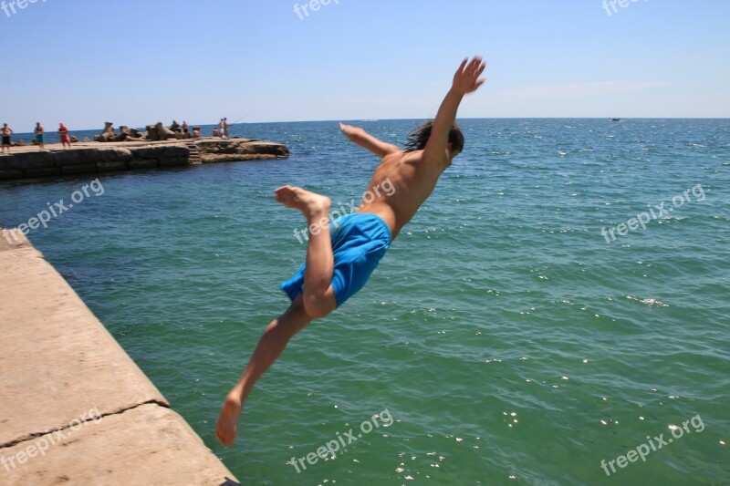 Jump Jumping Man Sea Water