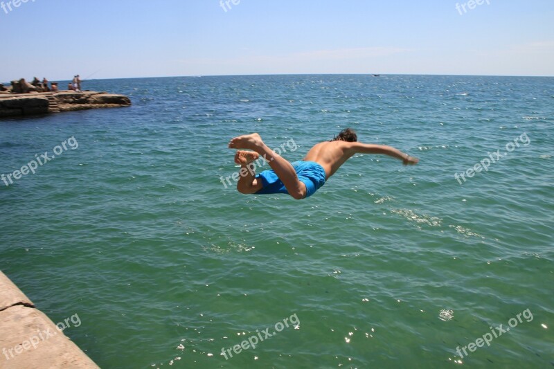 Jump Jumping Man Sea Water