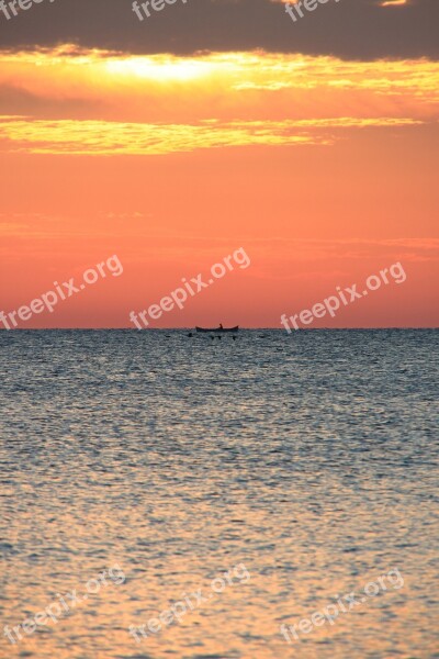 Boat Dark Fisherman Fishing Red