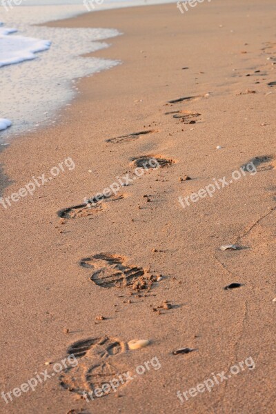 Beach Footprint Sand Water Waves