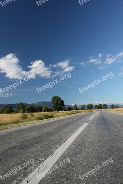 Asphalt Blue Clouds Highway Landscape