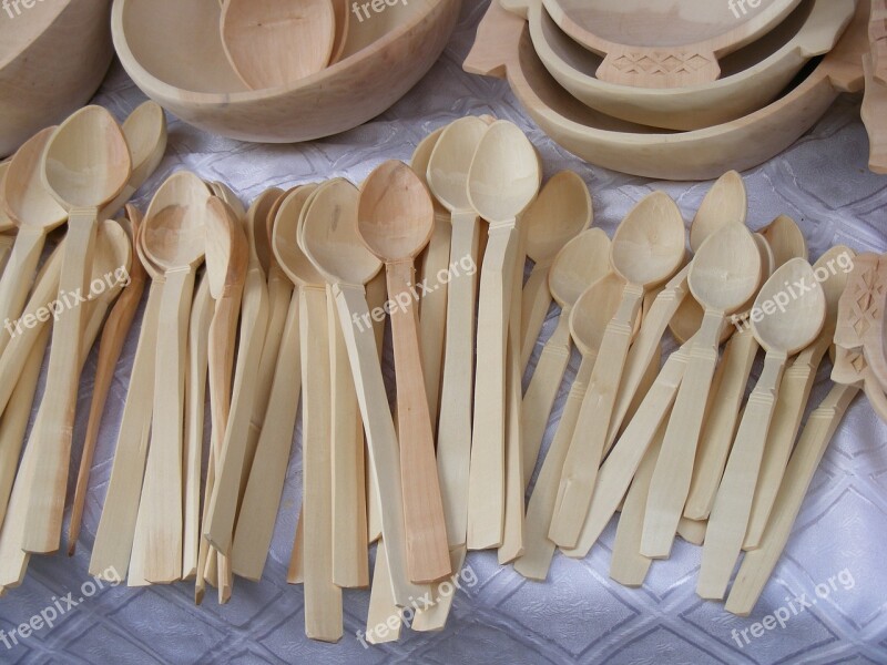 Spoons Dishes Wood Romanian Sculpture