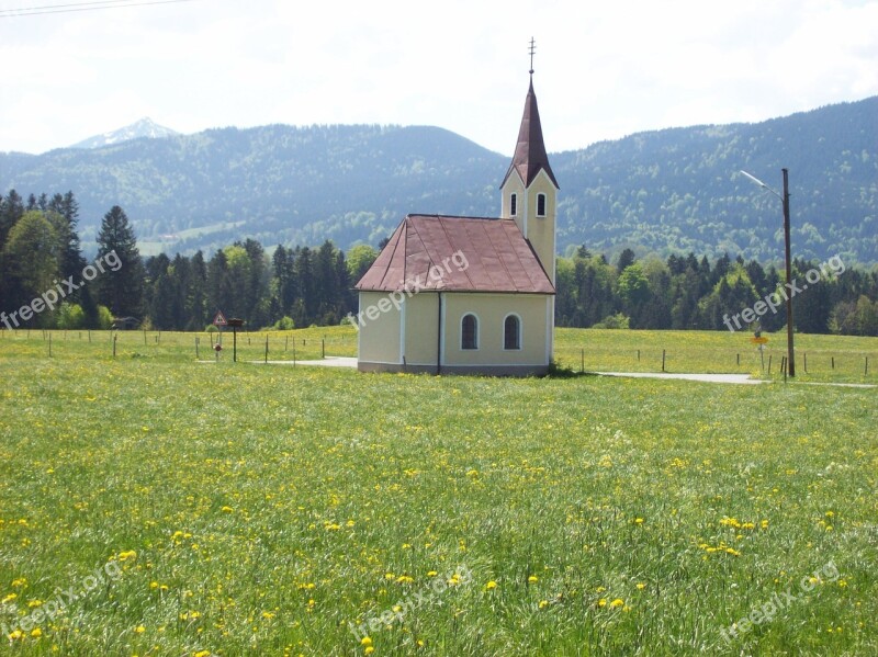 Chapel Foothills Of The Alps View Bavaria Landscape