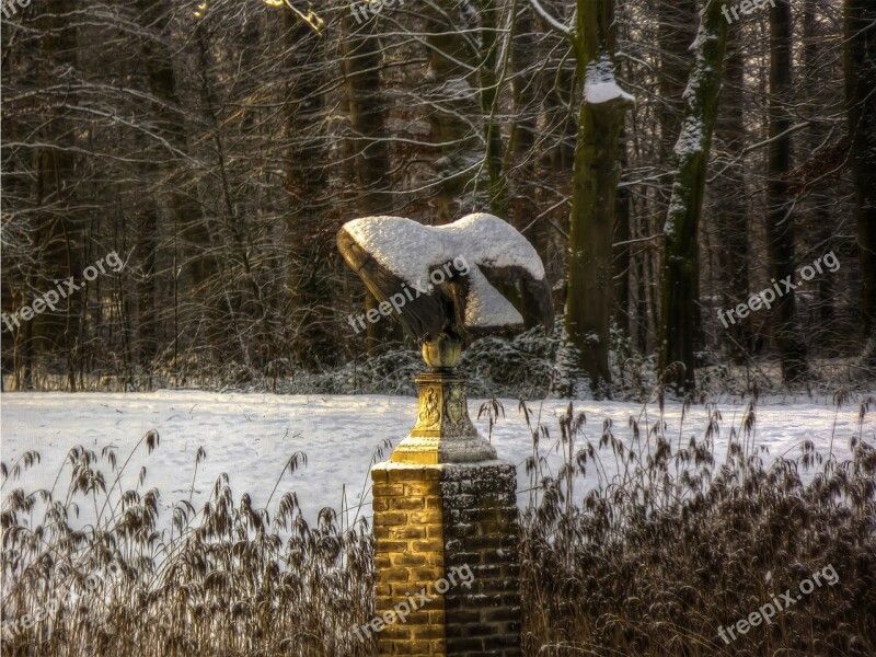 Statue Winter Garden Bird Free Photos