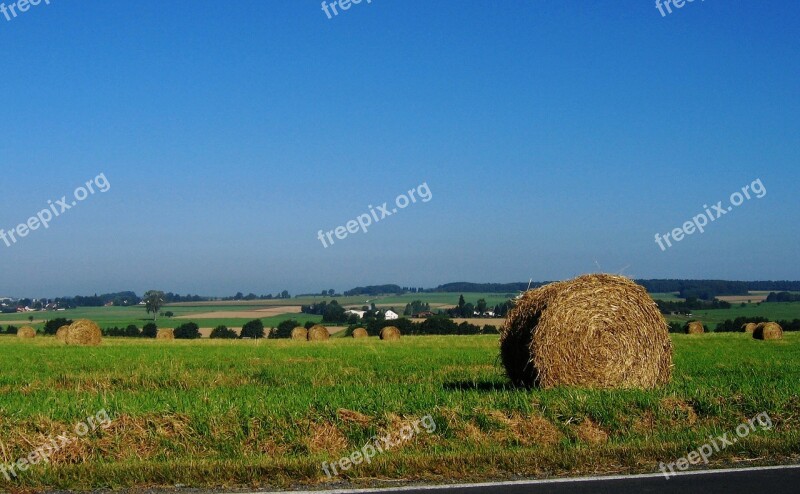 Straw Straw Bales Meadow Sky Blue