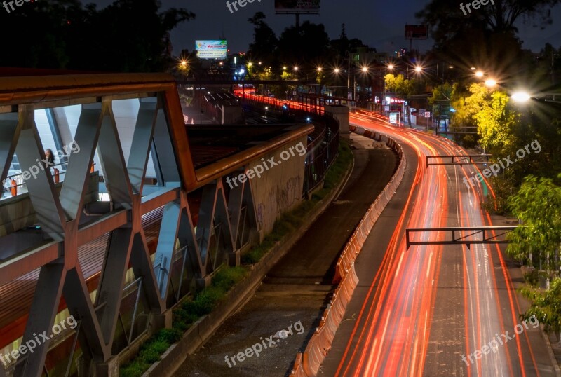 Night Dark Road Long Lights