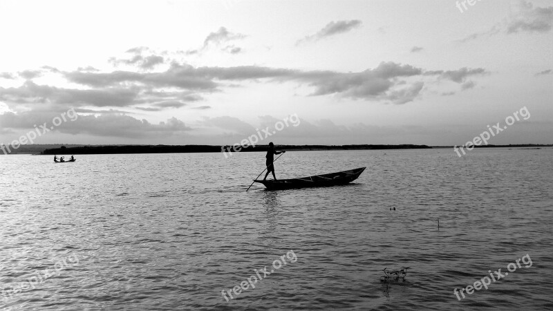 Boat Paddling Clouds Sea Travelling