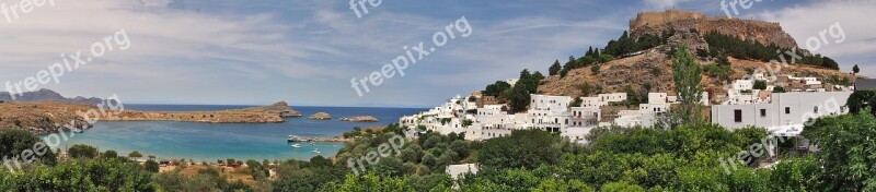 Lindos Rhodes Greece Landscape Panorama