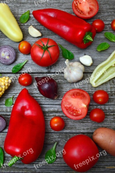 Vegetables Pepper Tomatoes Red Yellow