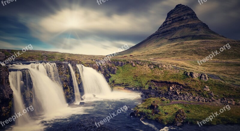 Kirkjufell Iceland Waterfall Grundarfjörður A Dramatic