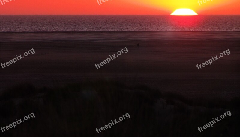 Sunset Sea Alone Lonely Beach