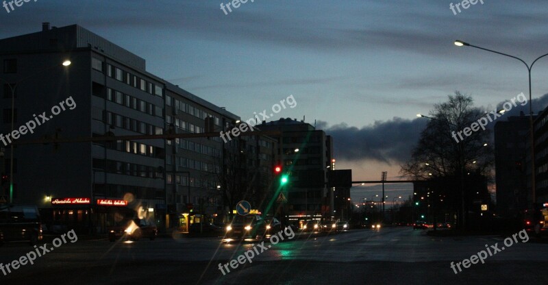 Oulu Finland Buildings Night Evening