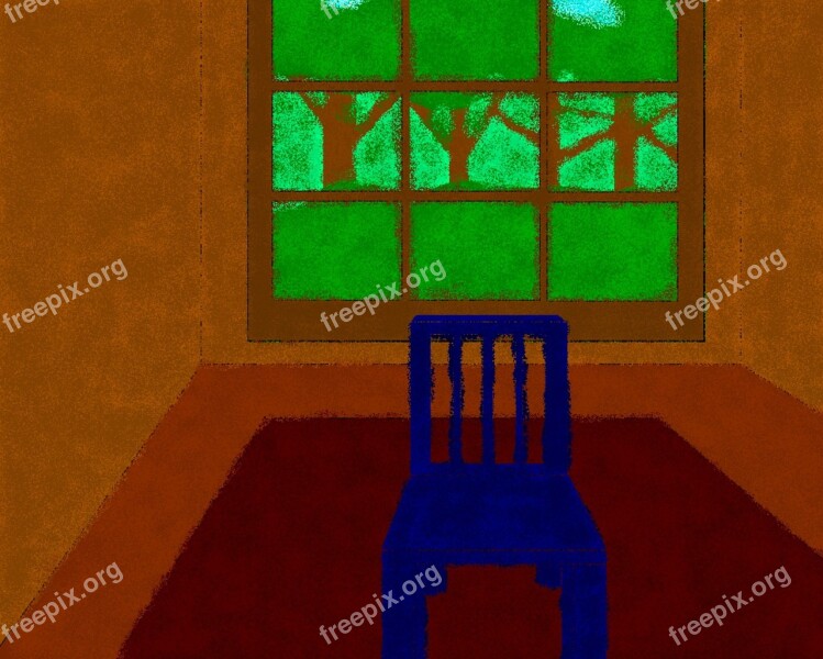 Blue Chair Empty Room Painting