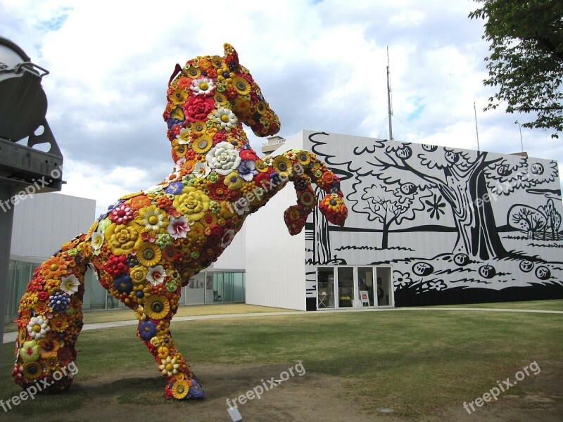 Japan Sculpture Statue Flower Horse Nature