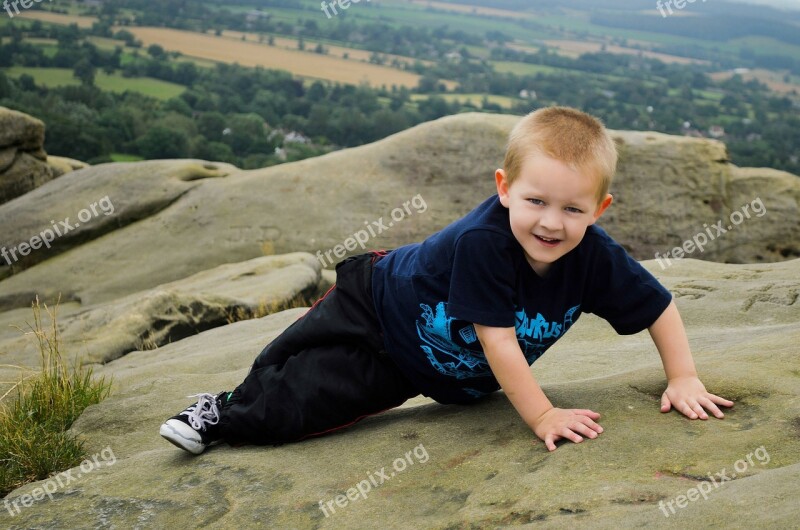 Climbing Rocks Child Boy Kid