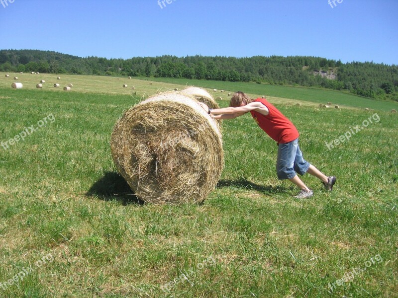 Meadow Hay Boy Playing Fun