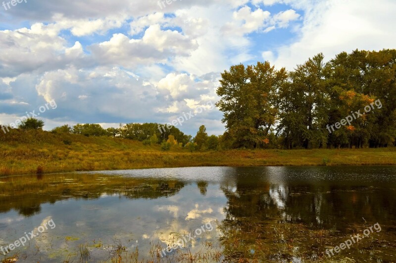 Autumn Landscape Pond Lake Beach