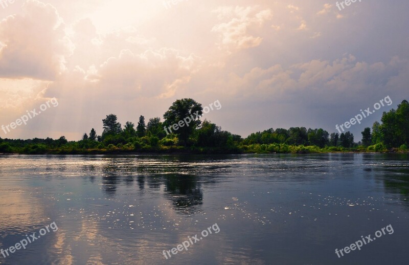 Sky Clouds Water River Nature