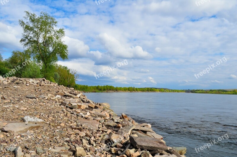 River Landscape Storm Clouds Sky