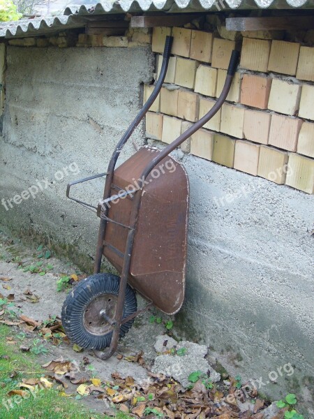 Wheelbarrow Garden Házfal Autumn Rust