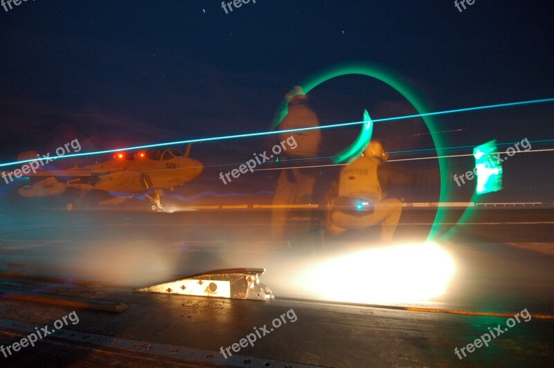 Aircraft Carrier Ship Plane Jet Fighter Night