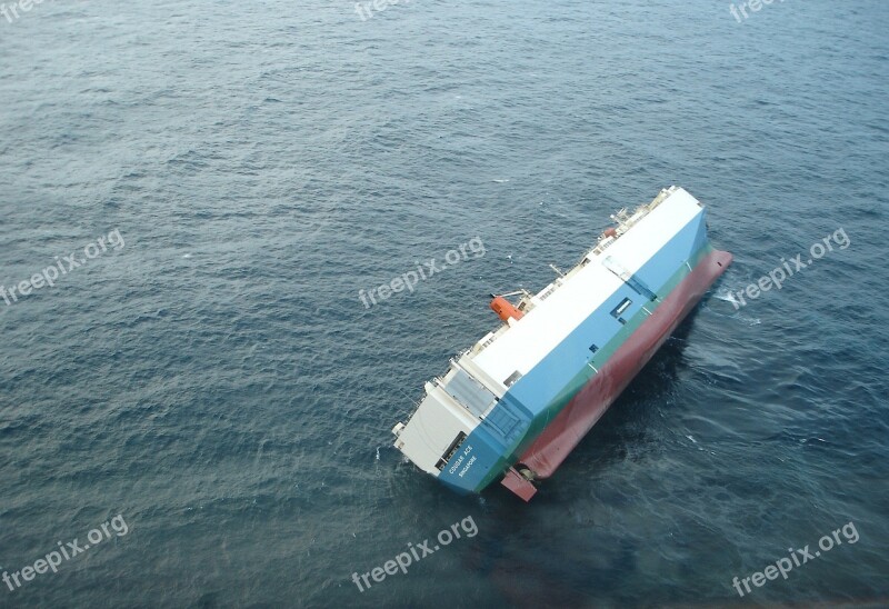 Ship Capsized Listing Turned Over Sea