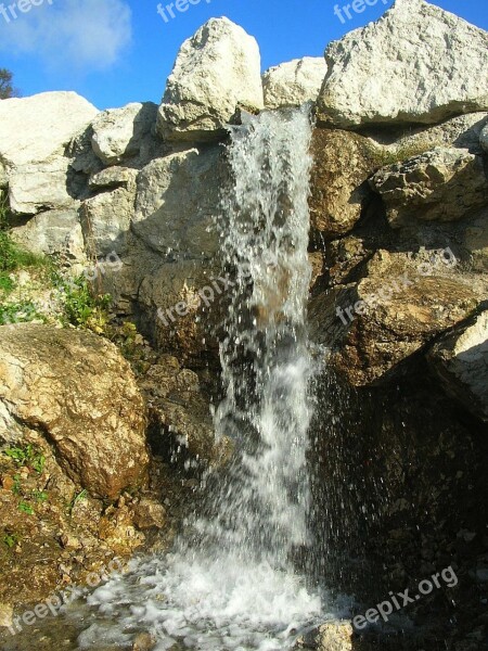 Waterfalls Sky Rocks Stones Water