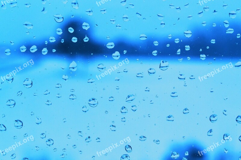 Drip Blue Window Glass Drop Of Water