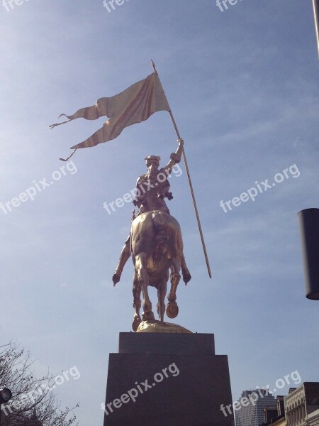 Statue Flag Joan Of Arc Golden Statue Folk Heroine